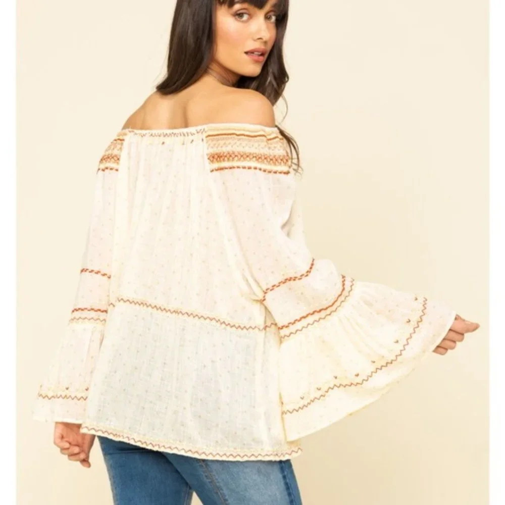 Free People Boho Talia Off Shoulder Blouse Medium NWT - Picture 2 of 7